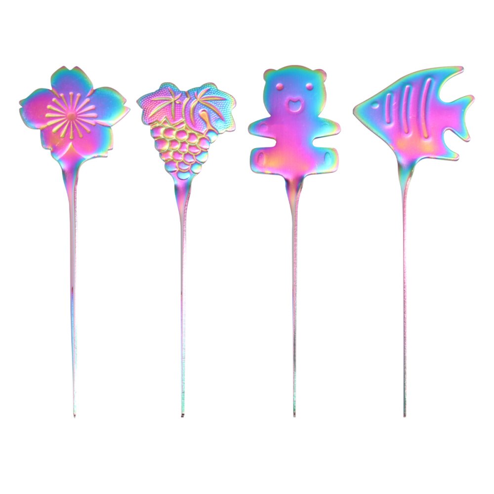 4 Pcs Rvs Cocktail Picks Roestvrij Diverse Vormige Fruit Steken Pole Dessert Toppers Voor Etentje Banket-Ch: Default Title