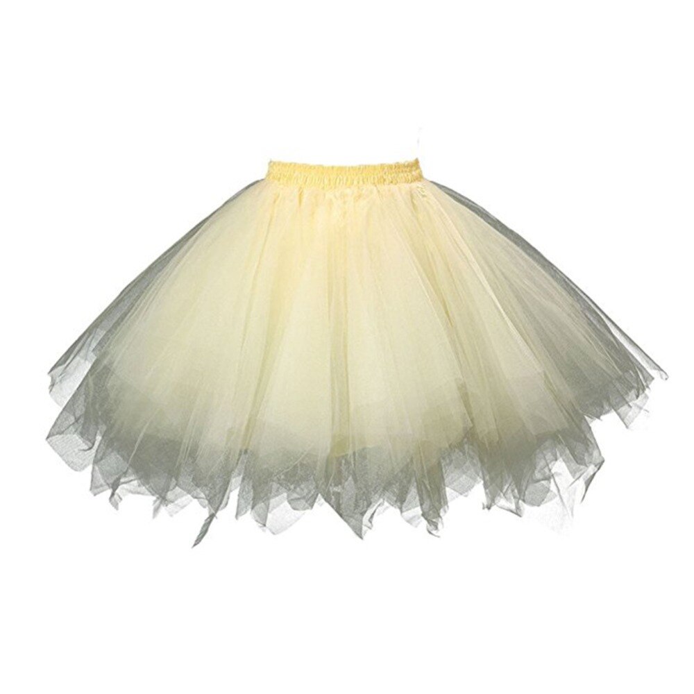 Short Petticoat Tulle Skirts Womens Elastic Stretchy Layers Summer Adult Tutu Skirt Swing Rockabilly Underskirt: Light Yellow