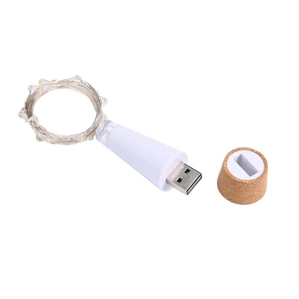 Luces de botella de corcho USB de 20 Leds, luces LED estrelladas de cadena de alambre de cobre recargable alimentadas por USB para decoración de de boda DIY: 1pcs