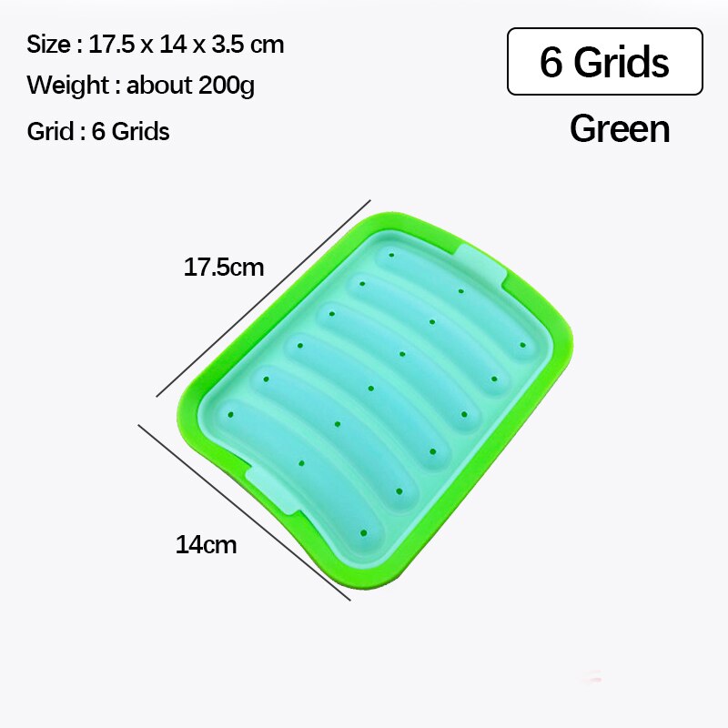 Molde de silicona para hacer salchichas sin BPA, utensilio de cocina hecho a mano para perros calientes, jamón, accesorios de cocina: 6 holes green