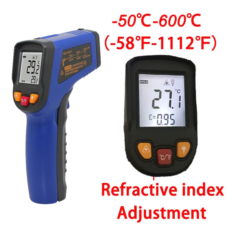 Thermomètre infrarouge IR sans Contact-50-400/600 degrés numérique C/F sélection thermomètre de température de Surface pyromètre imageur: blue 600