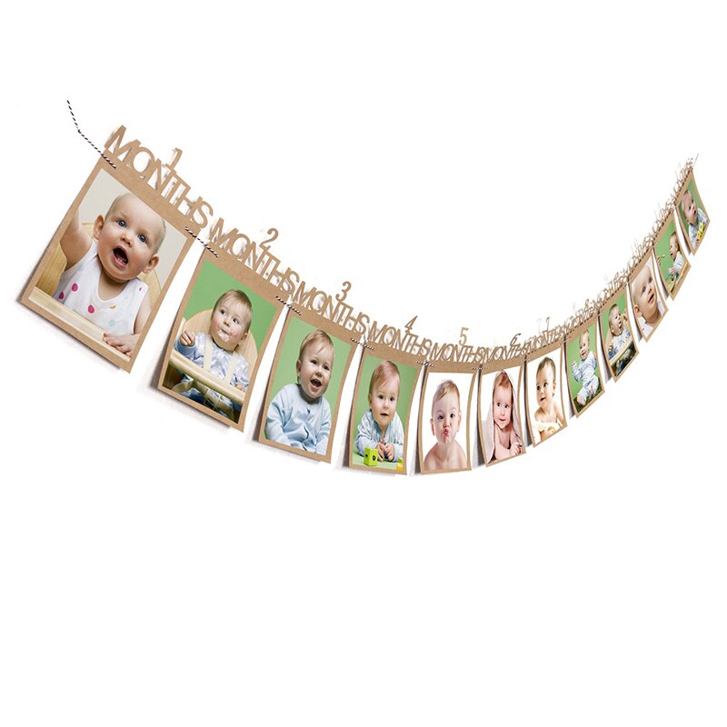 Bbay födelsedag tema fest foto banner dekorationer leksaker 1-12 månader baby foto mapp månatlig foto vägg hem dekoration banner: Brun