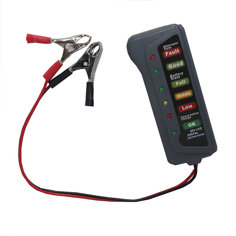 1 Pcs Mini 12V car battery tester LCD digital alternator 6 LED lights display system analyzer Motorcycle inspection tool: Default Title