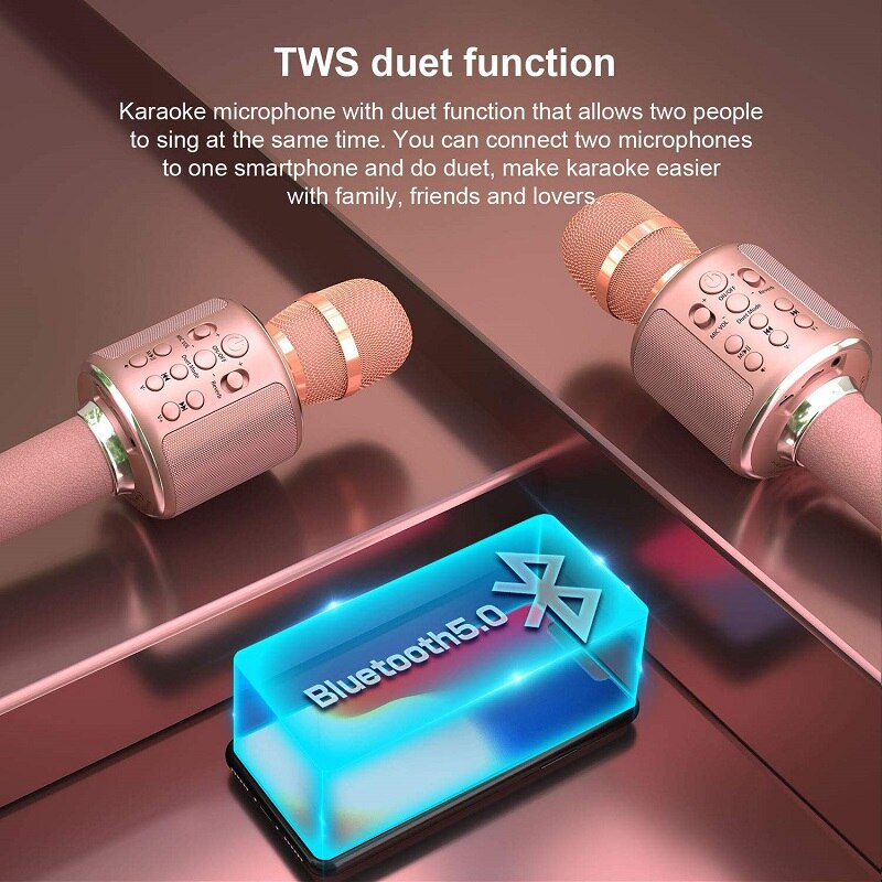 Wireless Bluetooth Karaoke Microphone with Solo/Duet Karaoke Mics, 4 in 1 Portable Handheld Singing Rechargeable Mic
