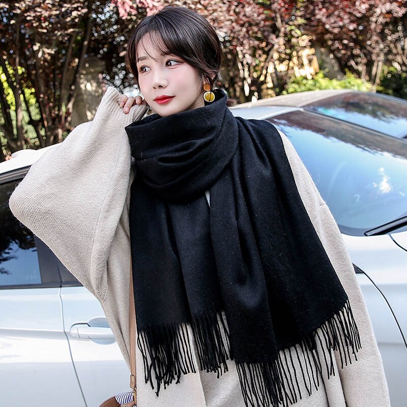 Winter Scarf Women Wool Blending Solid Shawls and Wraps for Ladies Warm Muffler Echarpe Vintage Red Wool Scarves Foulard