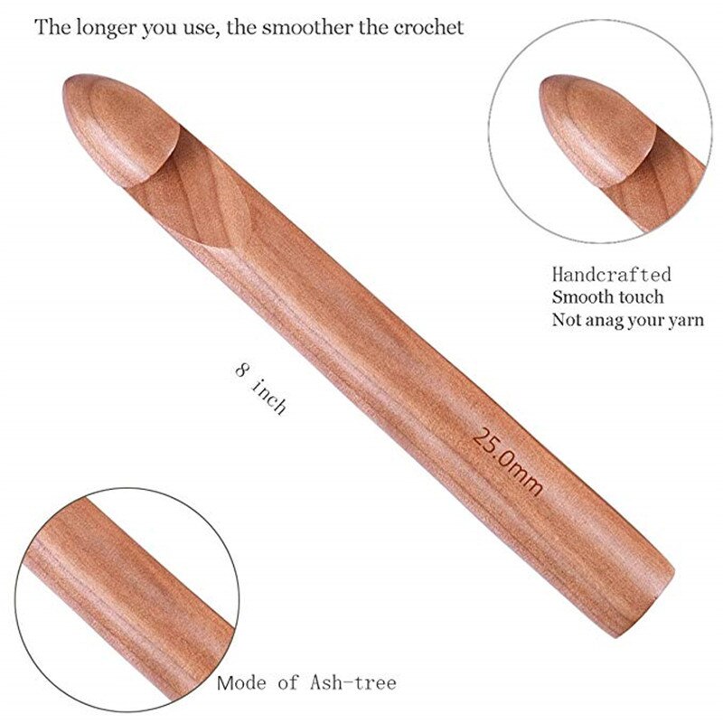 1 pieza, gancho de ganchillo de madera de 15/20/25mm, tamaño grande, gancho de agujas DIY para tejer, manualidades, herramientas de tejer