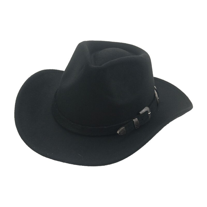 Sombrero de vaquero para hombre y mujer, sombrero de Cowboy para chica, sombrero de Cowboy occidental sólido Camel, banda ancha, accesorios,: black-black