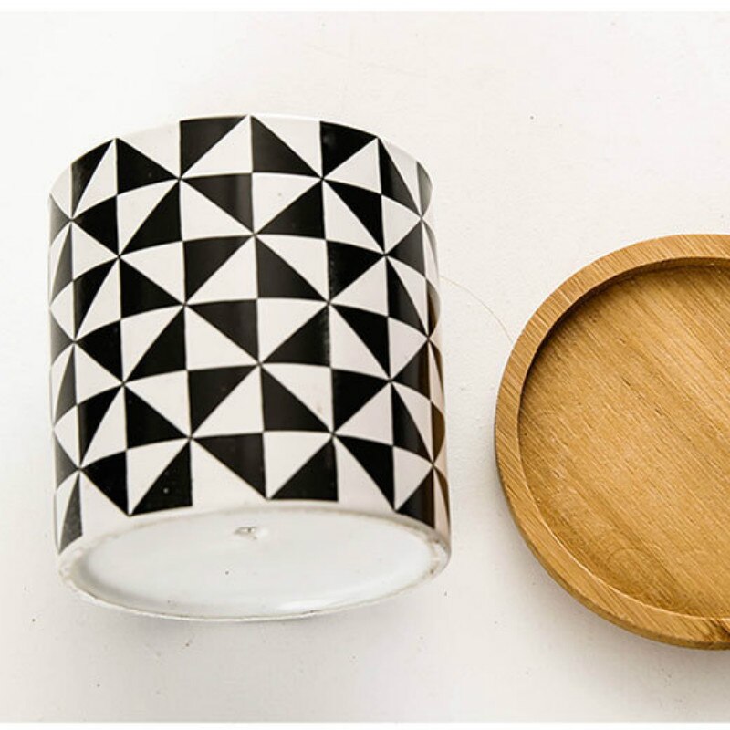Nordic Geometric Pattern Ceramic Succulent Pot Straight Simple Black and White Home Decoration Succulent Small Potted Plant