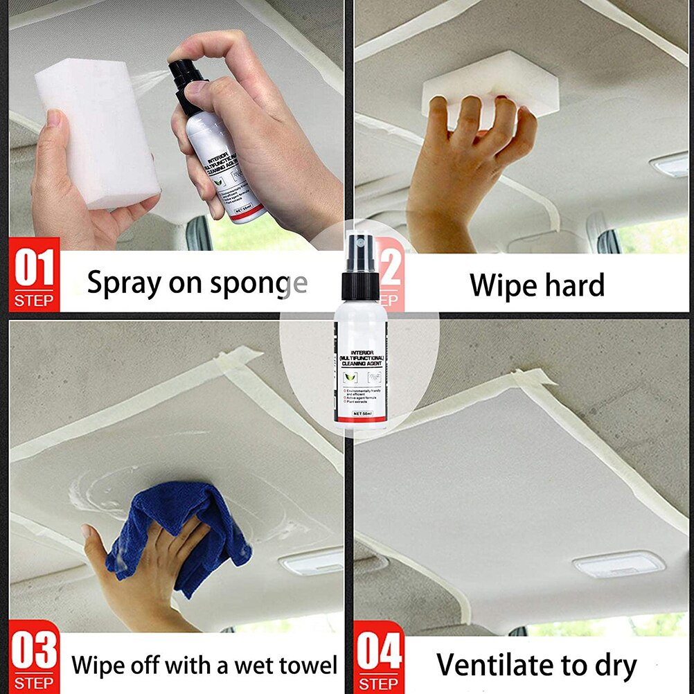 50ml Car Interior Cleaning Foam Dry Cleaner Panel Dashboard Home Sofa Stains Dust Remover Seat Leather Care Auto Detailing
