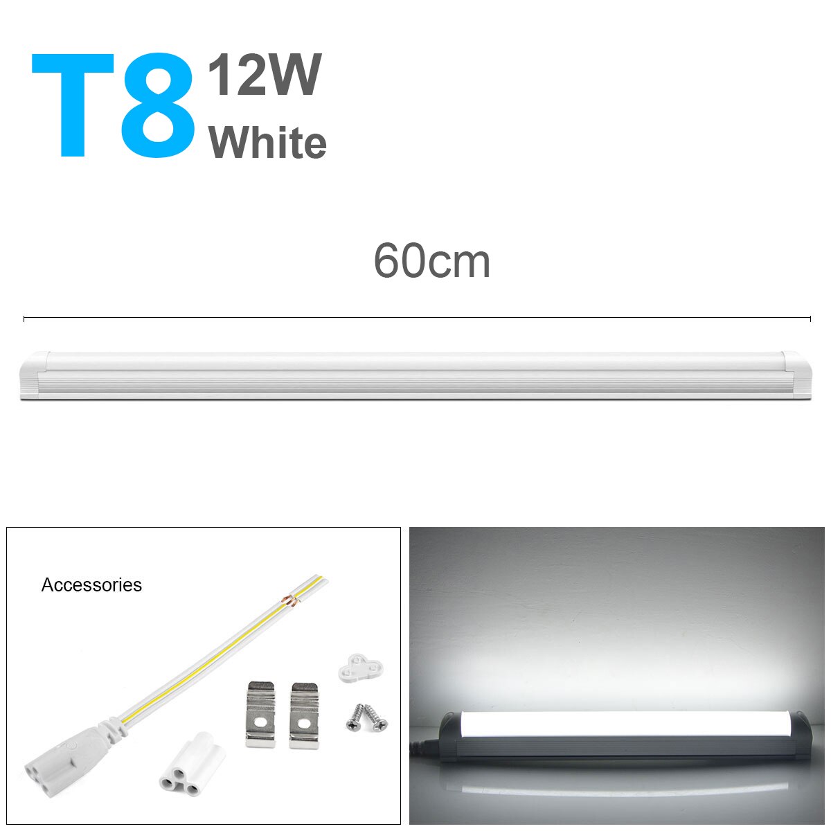 T5 LED Tube Lamp 220V T8 LED Light Bulb Bar Lights 30cm 60cm T5 Tube LED Fluorescent Tube Kitchen indoor Lighting: T8 12W White