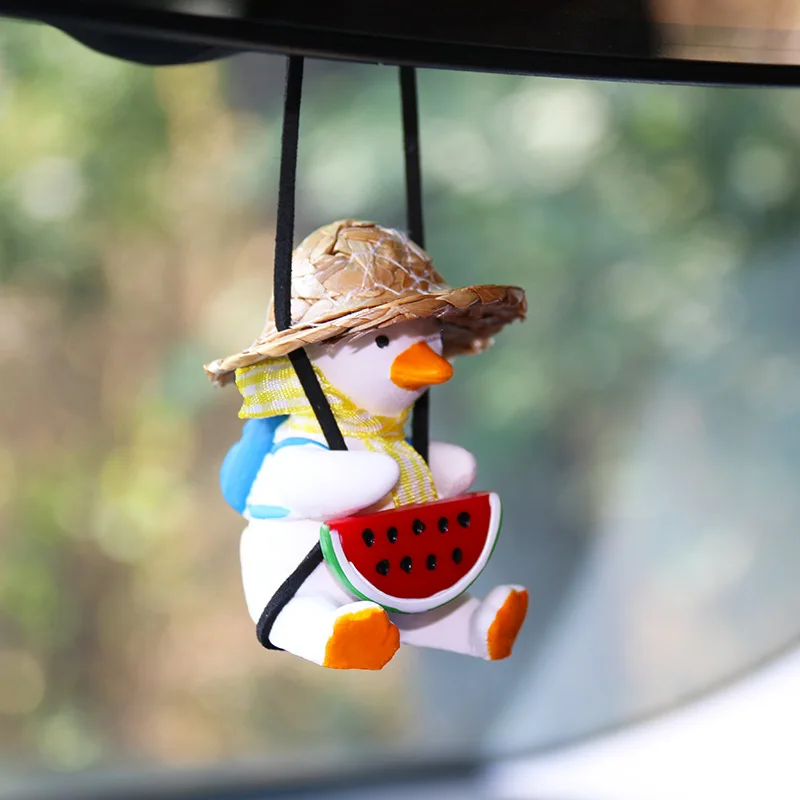 Cute Swinging Duck Car Pendant Auto Rearview Mirror Hanging Ornament Interior Decoration Accessories Swing Duck Laryard Keychain: Yellow