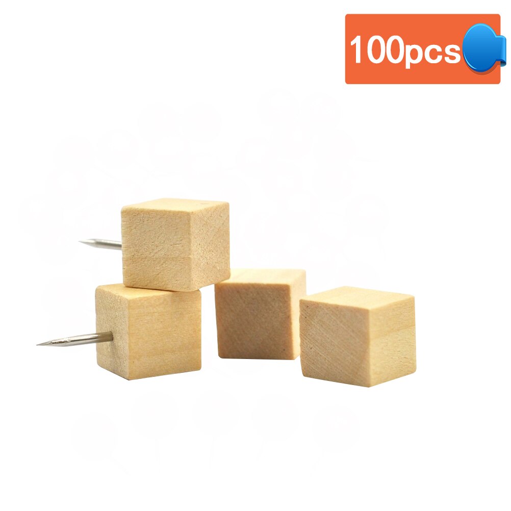 100pcs Cubic Wood Push Pins Wooden Thumb Tacks for Map Photos Calendar Decorative DIY Tool