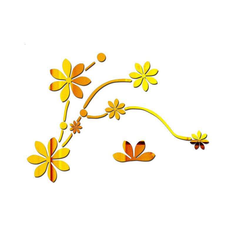 Blume Reben Acryl Spiegel Zauberstab Aufkleber Wandbild Schlafzimmer Wohnzimmer Dekor Hause Dekoration Zubehör: Gold
