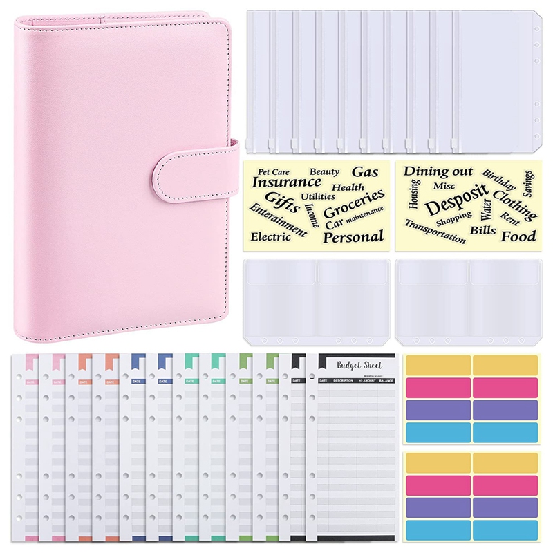 Budget Bindmiddel, A6 Pu Notebook Planning Notepad, Vervangbare 6 Ringband Coverfor Persoonlijke Planning Van Budget Saving: Pink