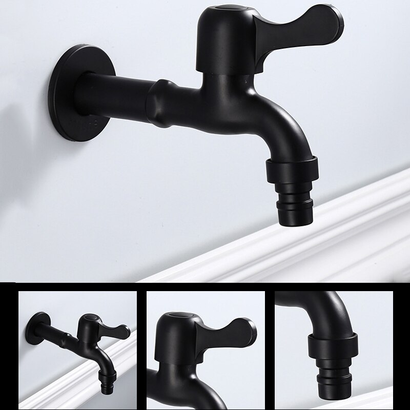 Wall Mount Bibcock Antique Black Brass Retro Small Tap Decorative Outdoor Garden Faucet Stainless Steel Washing Machine Mop Taps