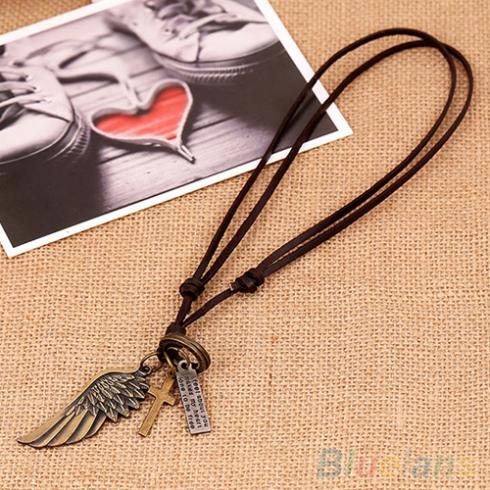Antieke Vintage Angel Wing Heren Lederen Ketting Charms Hangers 1SX2