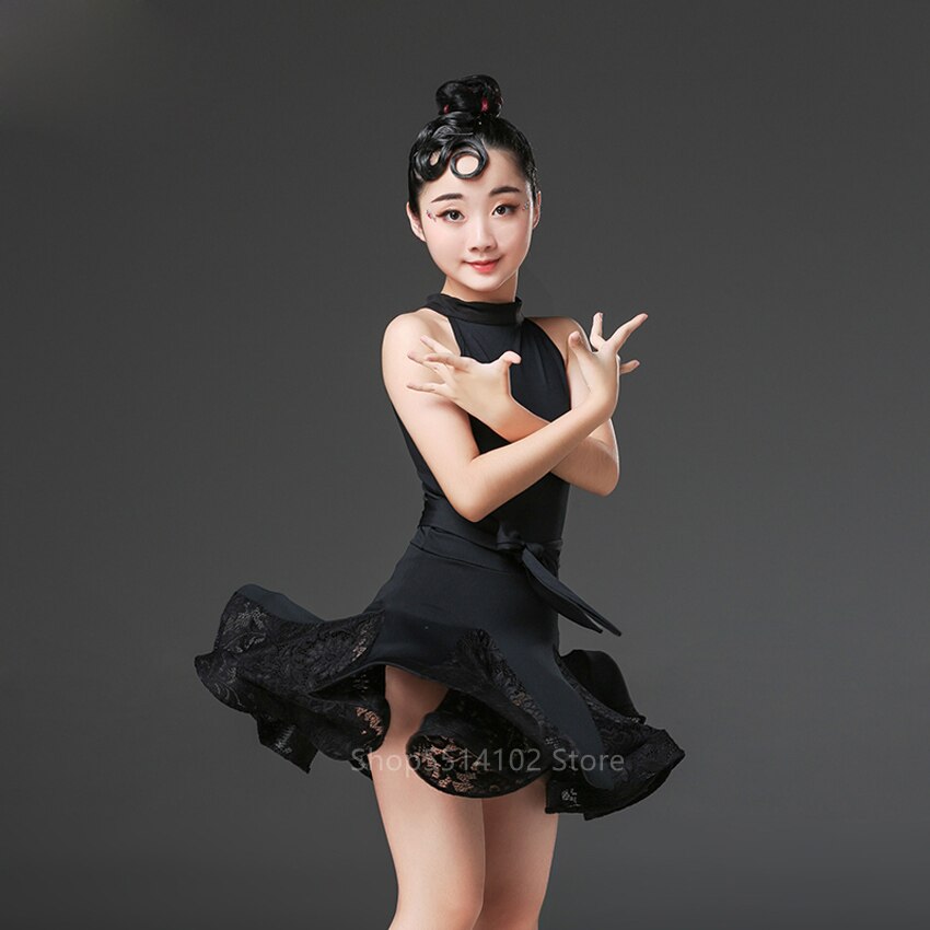 Dzieci Latin Dance Dress konkurs balowy koronkowa Tutu Cha Cha Rumba Samba Vestidos dziewczyna Modren dzieci taniec Costume120-170CM