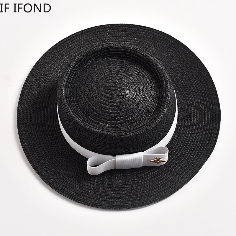 Sombreros de paja para mujer, sombrero de paja redondo con superficie irregular, Top plano con lazo, vestido, Gorra de viaje para playa, novedad de primavera y verano