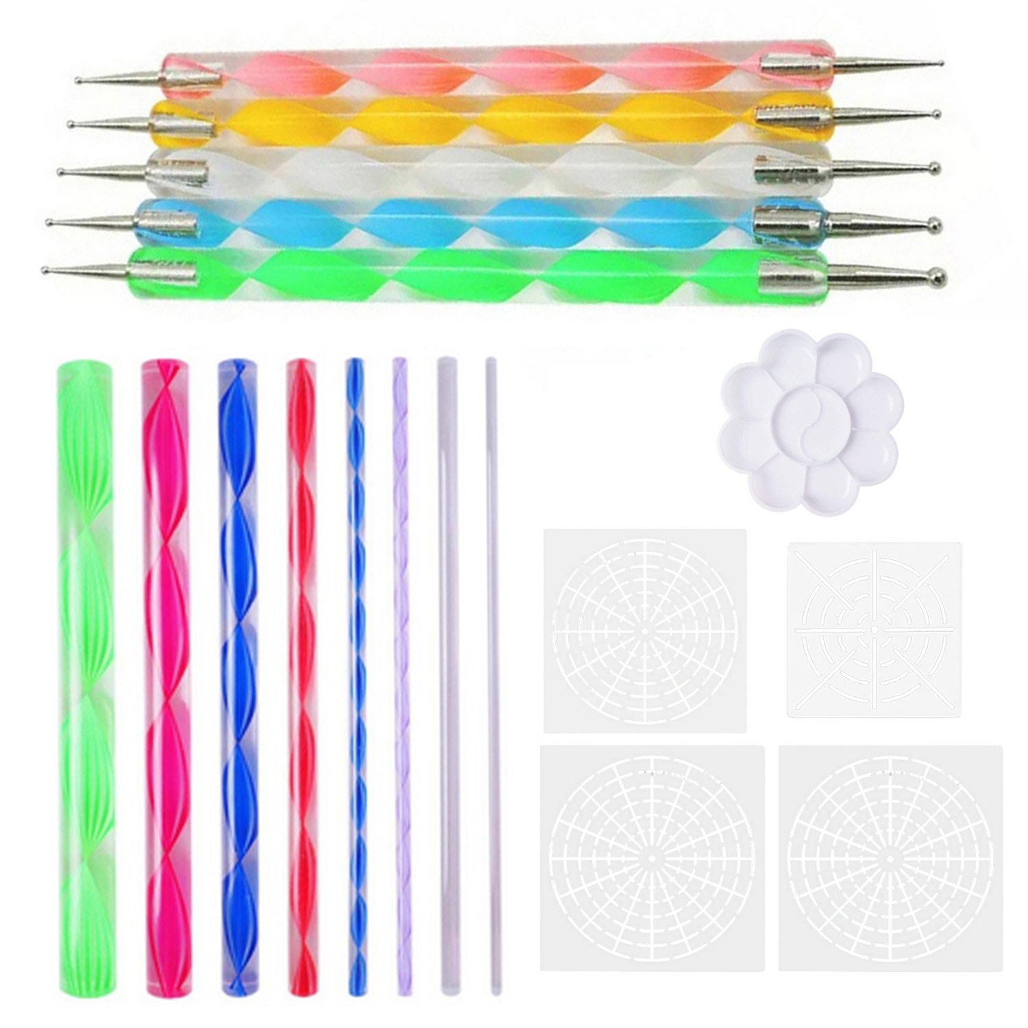18 uds, herramientas de punteado de pintura de Mandala con varillas de punteado, bolígrafos Stylus, plantillas, bandeja de pintura para madera, Canva, rocas, tela, arte de pared
