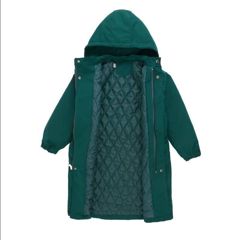 Herfst Kinderen Uitloper Windjack Voor Meisjes Solid Elastische Taille Hooded Katoen Warm Mid-Lengte Jas Voor Kinderen 4-15Y