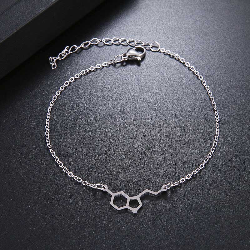 DOTIFI Stainless Steel Bracelet For Women Gold And Silver Color Erotonin Molecule Chemistry Geometric Lover's Engagement Jewelry: Silver