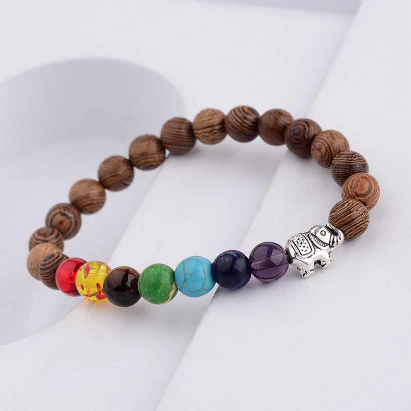 Amader 7 Chakra prière Bracelet en bois naturel hommes Ethinc méditation argent bouddha et éléphant Yoga Bracelet pour les femmes WABJ002