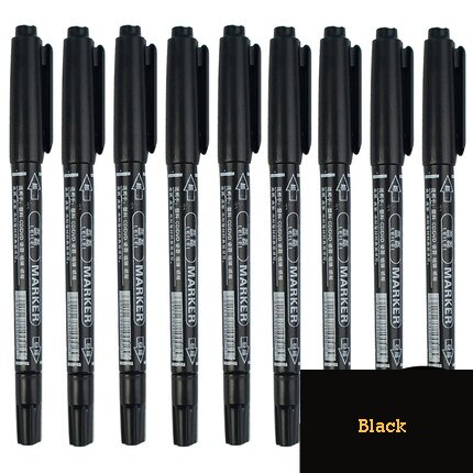 10pcs Double-headed Marker Pen Oily Waterproof Marker Pen for Tyre Markers Quick Drying Signature Pen Stationery Supplies: Black