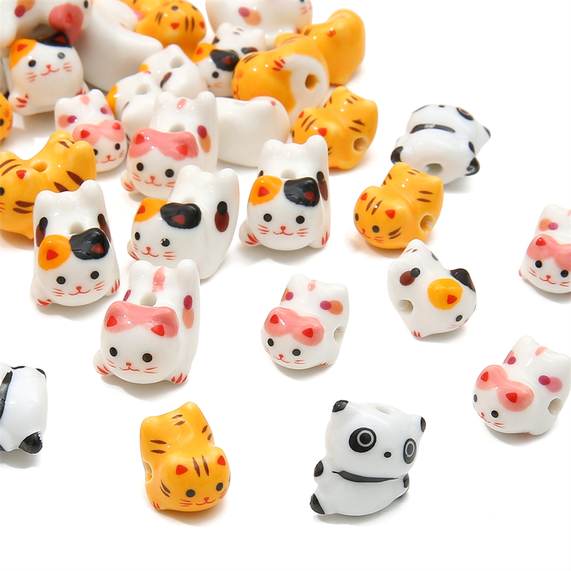 Cuentas de cerámica pintadas a mano de animales de dibujos animados multicolor para la fabricación de joyas, pulseras hechas a mano, accesorios de manualidades de collar, 1Pc