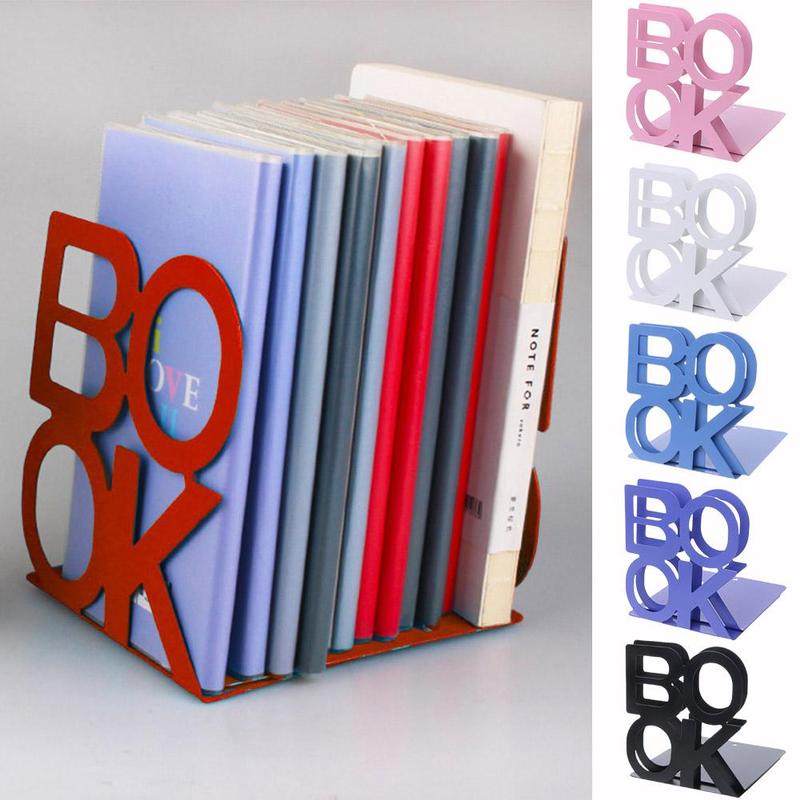 1 par bookend skole metal stativ metal bookends bezel stationery alphabet book office holder metal bookends office supply