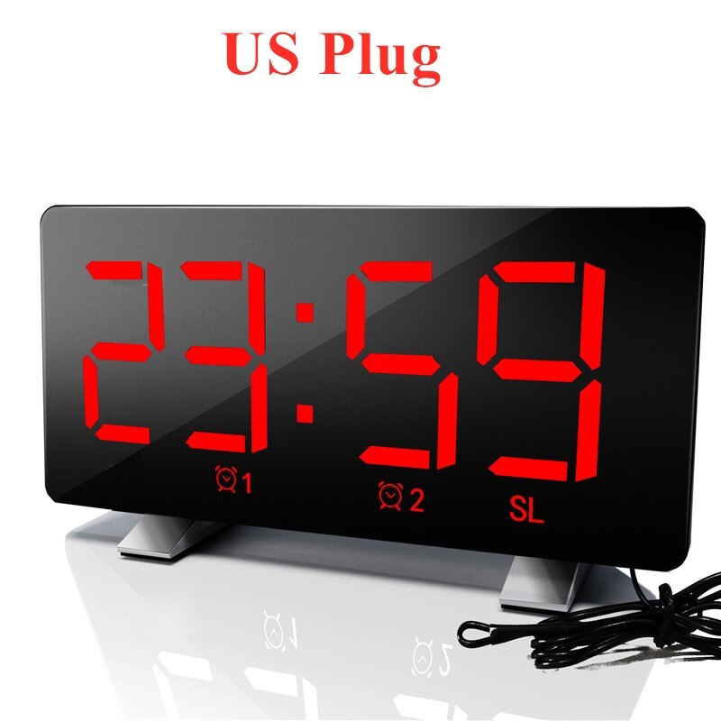 6 tums fm-radio väckarklocka stor led-skärm stöd för dubbla larm snooze tidsminnesfunktion med usb-laddningsport eu/us-kontakt: Red-us-kontakt