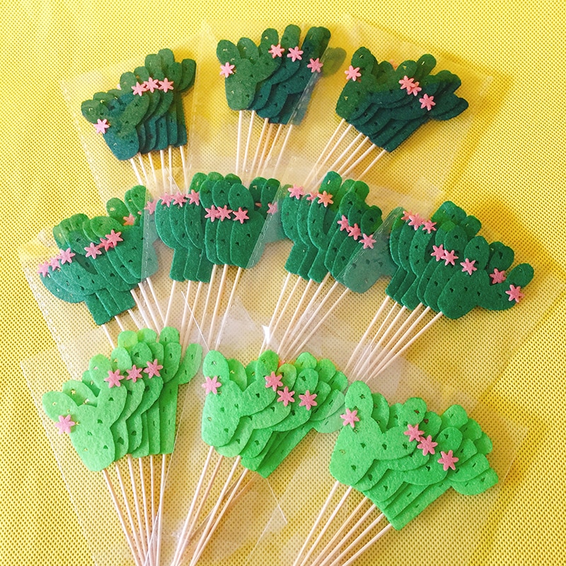 Venta de liquidación ~ 42 Uds cactus/suministros de de fieltro bonito/adornos para cupcakes/selecciones para chico decoraciones para de cumpleaños/niños niñas: 42 mixed color