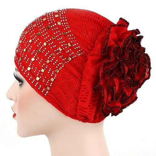#5 kvinder muslimsk stretch turban hat kemo hårtab hovedtørklæde wrap hijib kasket freeship: Rød