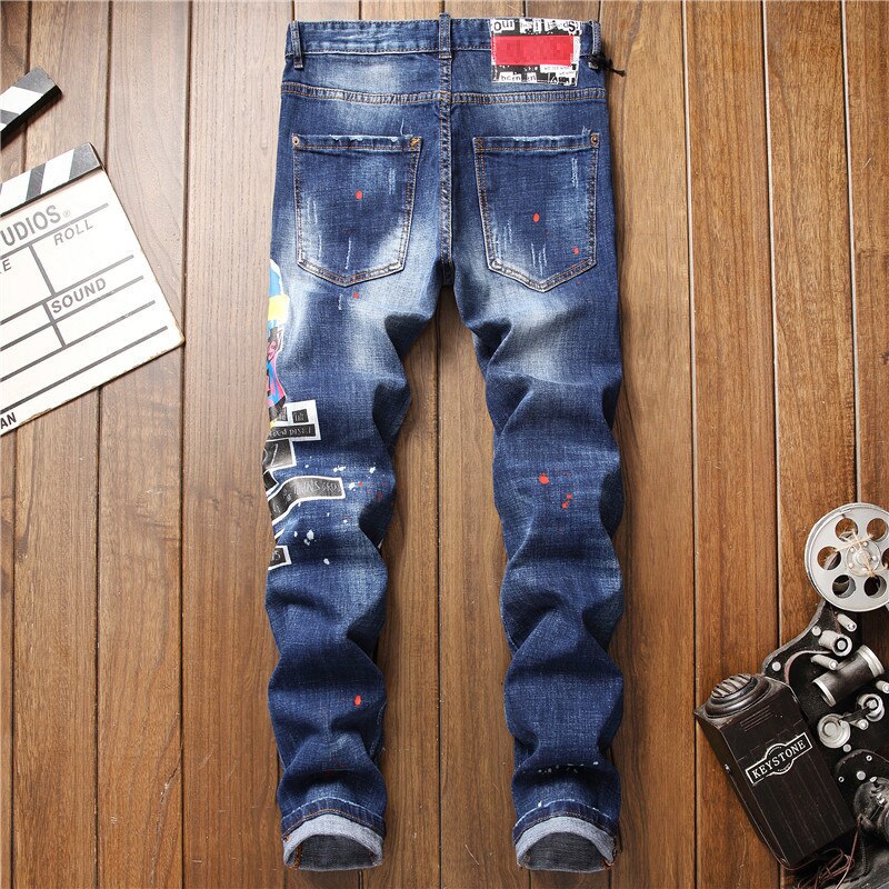 Jeans men Japanese and Korean denim jeans men's embroidery blue pencil jeans men