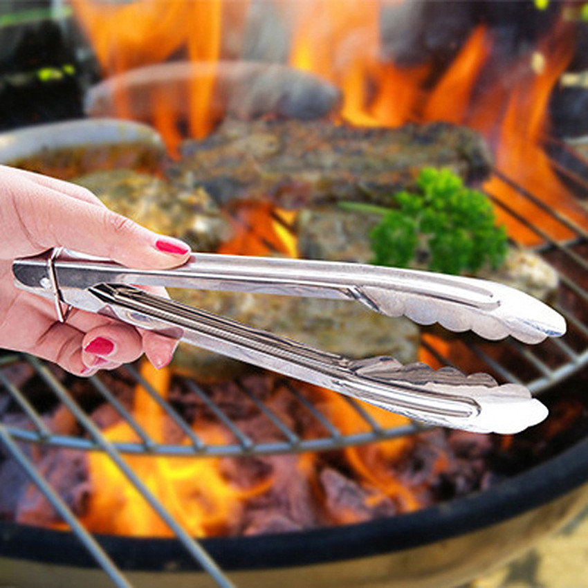 9 tommers multifunksjonell grill i rustfritt stål bbq klips kamskjell form lås bakedeig klips klemme bbq mattang