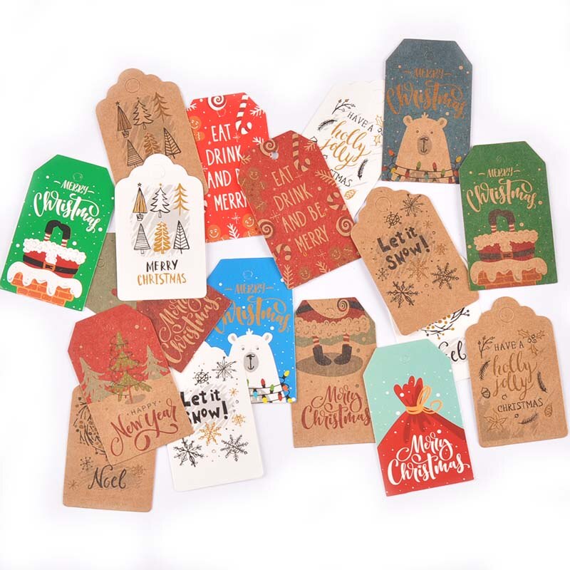 50 pièces papier Kraft mélangé carte père noël arbre papier étiquette HangTag bricolage fête boîte à bonbons étiquette de cuisson décor de noël C3010