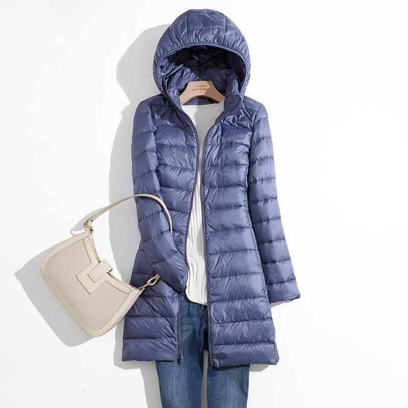 Autumn and Winter Light Down Jacket Women's Mid-length Slim-fit Slimming Removable Cap Lightweight Outdoor Windproof Jacket: M / Gold