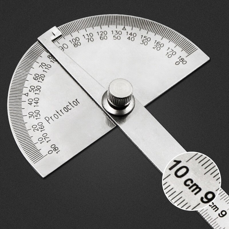 10cm Ruler Silver Stainless Steel Round Head 180 Degree Protractor Angle Finder Measuring Ruler Machinist Tool