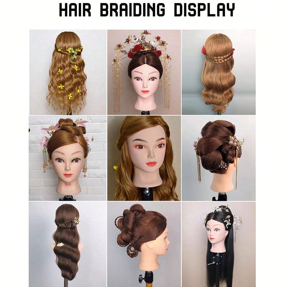 Long Synthetic Fiber Hair Mannequin Head With Free Clamp Stand Hairdresser Training Manikin Cosmetology Doll Head For DIY Braid