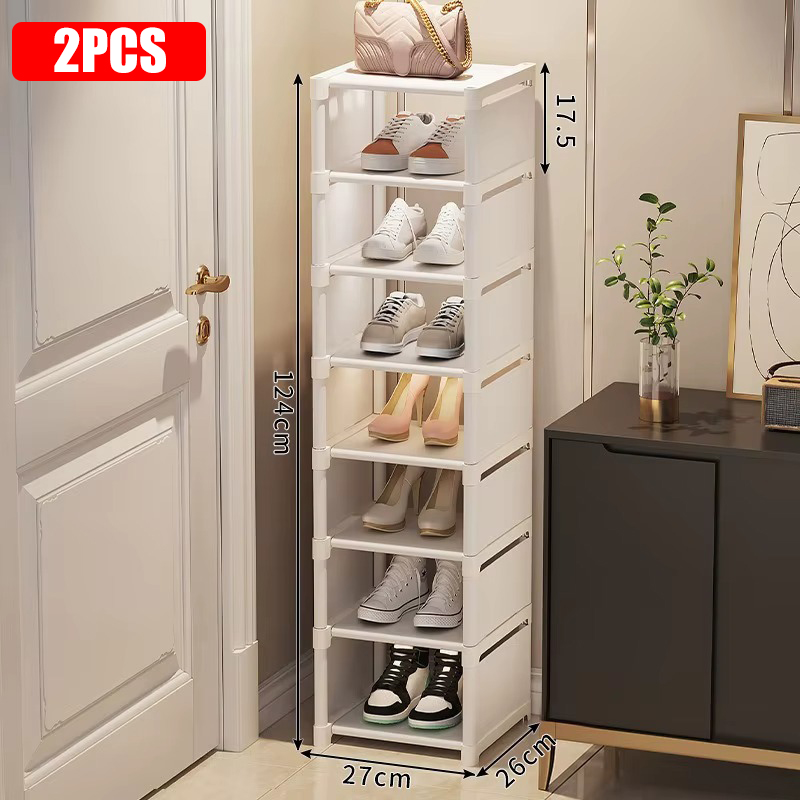 Mehrere Schichten, Schuh-Organizer, Verwendung ein der Tür, Schuhregal-Organizer, Vliesstoff-Gestell, stapelbares Regal, verstellbar, platzsparend: Rosa Farbe