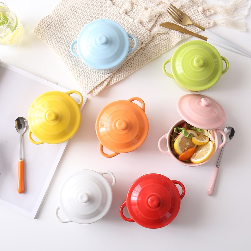 223ML Mini Steamed Egg Bowl for Cake Baking Ceramic with Lid Baking Bowl Children's Special Dessert Soup Bowl Stew Pot