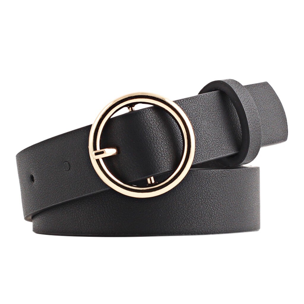 Correas de cuero para dama Hipster accesorios Casual Pin hebilla decoración Popular Vintage aleación cinturón con hebilla redonda # A: Black 