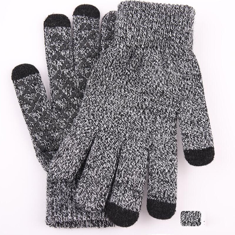 Winter Men Knitted Gloves Touch Screen Male Mitten Thicken Warm Solid Men Business Gloves Autumn: White