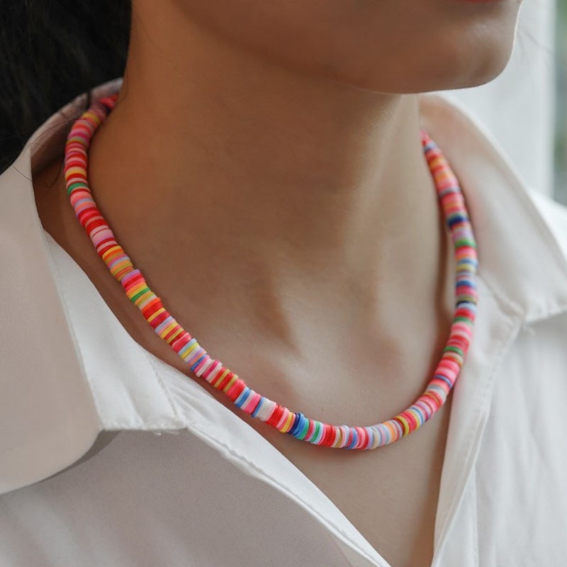Bohemian etnische stijl ketting retro schijf ketting dames ketting strand veelkleurige polymeer klei sleutelbeen ketting