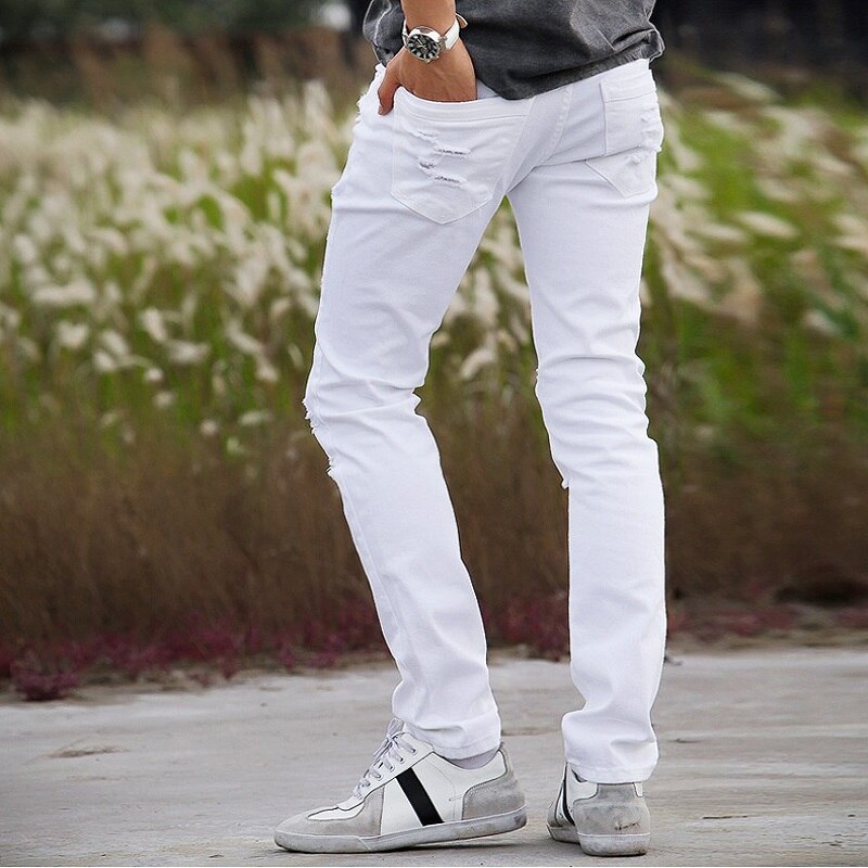 2022 White Ripped Jeans Men With Holes Skinny Famous Brand Slim Fit Destroyed Torn Jean Pants For Male