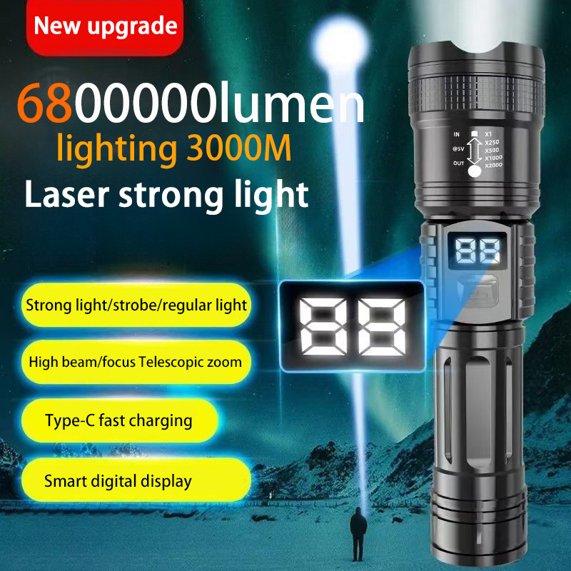 Højtydende led-lommelygter med indbygget batteri, usb-genopladelig, stærk håndlampe, multifunktionel lommelygte til nødcamping