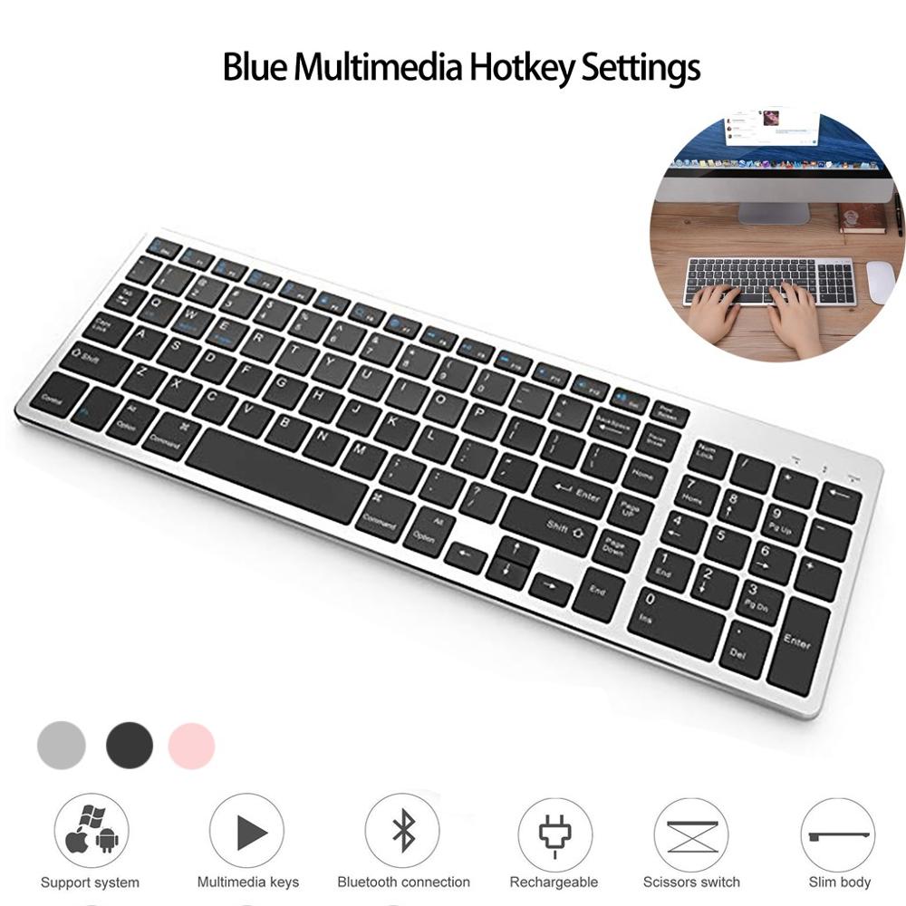 Bluetooth Keyboard, Rechargeable Portable BT Wireless Keyboard with Number The full size keyboard includes fast-access keys