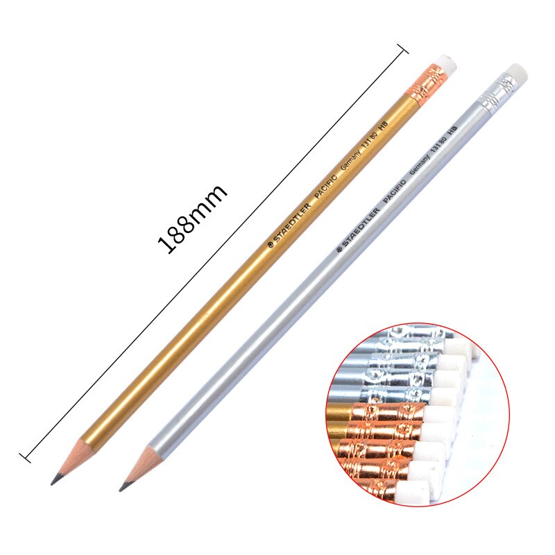 12pcs/Box STAEDTLER 131 80 Gold Silver Standard Pencil with Eraser HB Pencils for School Sketching