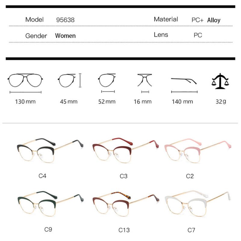Blue Light Blocking Glasses Women Eyewear Prescription Full Rim Female Eyeglasses UV400 Anti-Scratch Anti Blue Ray Coating