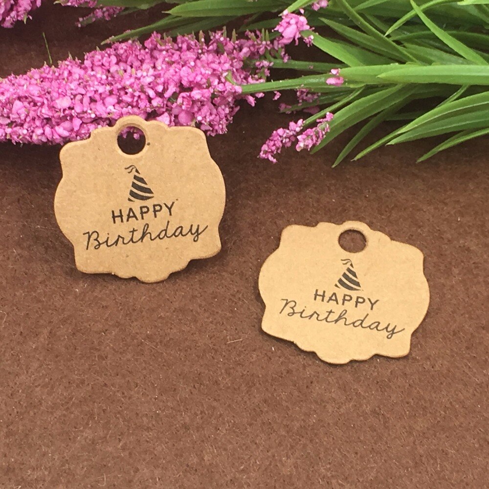 3x3 cm kraft gelukkig hang tags 100 stks per lot papier karton label tag voor doos /verjaardag tag