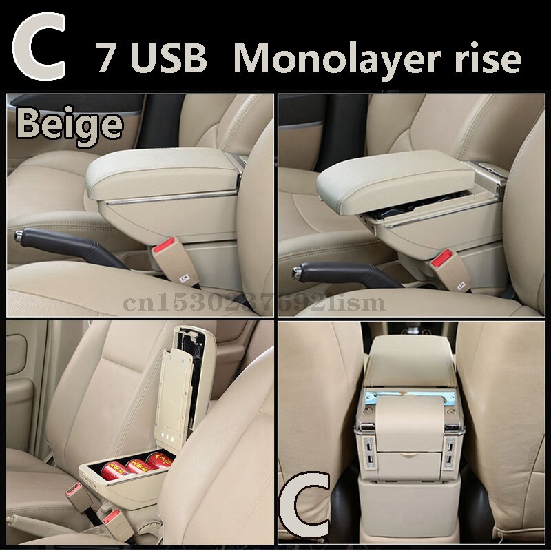 Para MINI Cooper R50 R52 R53 R56 R57 R58 F55 F56 F57 compatriota R60 F60Central reposabrazos caja de almacenamiento de accesorios de modificación: C  beige